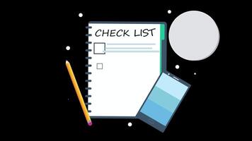 caderno, lápis, e telefone com Verifica Lista lista de controle café copo e Móvel telefone fundo video