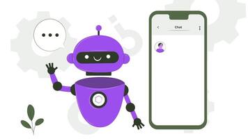 Chat Bot AI Robot is talking to a person on a phone massage support chat background video