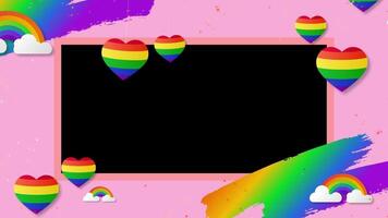 Pride day frame Rainbow heart and rainbow flags on a pink background video