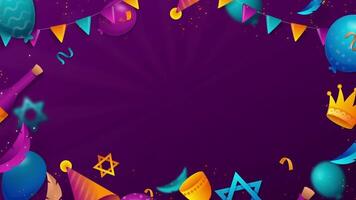 Purim celebration background Happy new year background with party hats, balloons and stars video