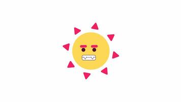 Angry sun radiating ultraviolet 2D object animation. Sunrays danger in summer flat cartoon 4K , transparent alpha channel. Sunburns risk on sunny day animated element on white background video
