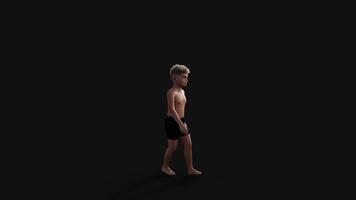 3d Illustration of a boy human shape growing up to a man shape and walk cycle on black background with alpha matte. video