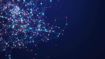 Abstract connected dots and lines. Concept of AI technology, Motion of digital data flow. Communication and technology network concept with moving lines and dots. 3D rendering video