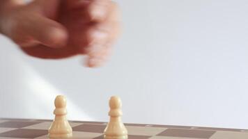 People playing chess at home and setting up the board with pieces for strategy planning and critical thinking on board game concept video