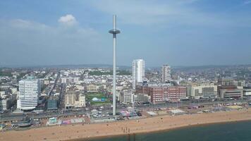 Aerial View of British Beach and Ocean at Brighton City of England United Kingdom. May 9th, 2024 video
