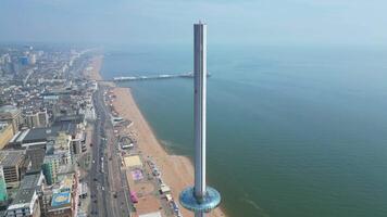 Aerial View of British Beach and Ocean at Brighton City of England United Kingdom. May 9th, 2024 video