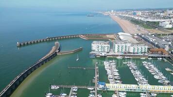 Aerial View of British Beach and Ocean at Brighton City of England United Kingdom. May 9th, 2024 video