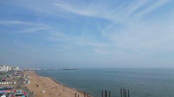Aerial View of British Beach and Ocean at Brighton City of England United Kingdom. May 9th, 2024 video