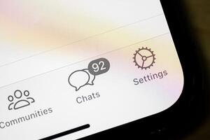 Smart phone screen with 92 unread chat messages photo