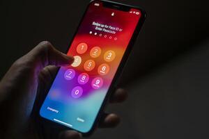 Smart phone pass code screen with Face ID option photo