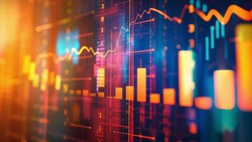 Colorful digital chart with various data bars and glowing elements video