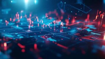 Digital chart displaying futuristic data visualization with blue and red elements video