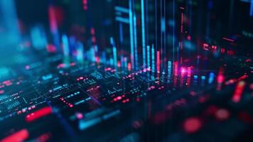 Futuristic digital chart with red and blue data points in a virtual space video