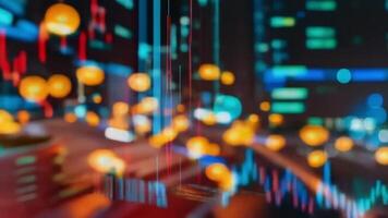 Blurred digital chart with colorful data points and abstract backgrounds video