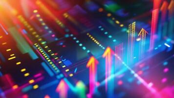 High-tech digital chart with upward arrows and glowing data elements video