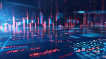 High-tech digital chart with blue and red data elements in a virtual space video