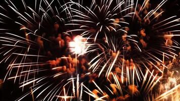 Stunning fireworks display with various patterns lighting up the dark sky video