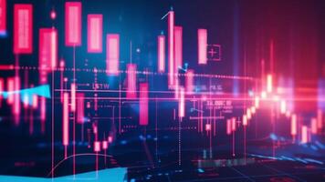 Abstract digital chart with pink and blue data visualizations in motion video