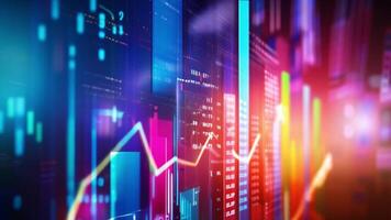 Digital chart with multicolored bars and lines representing data analytics and trends video