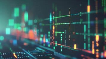 High-tech digital chart with green and blue data lines in a futuristic design video