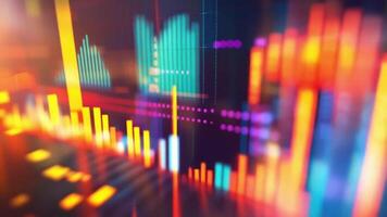 Dynamic digital chart with colorful bars and fluctuating data points video