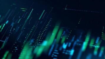 Futuristic digital chart with green and blue data lines in a dark interface video