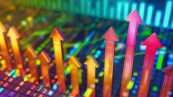 Digital chart with upward arrows indicating growth and progress in data analytics video