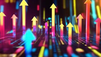 Dynamic digital chart with colorful upward arrows and glowing data points video