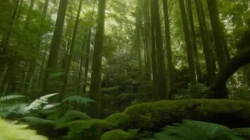 frodig grön skog med solljus filtrering genom de träd video