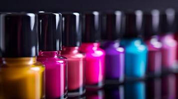 Row of Different Colored Nail Polish Bottles photo