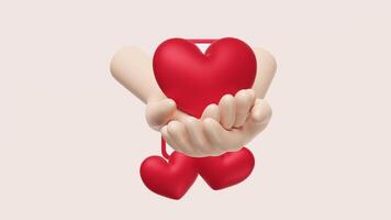 mobile phone, smartphone with hands hold red heart isolated on pink background. valentine's day, looking for a partner concept, 3d illustration render video