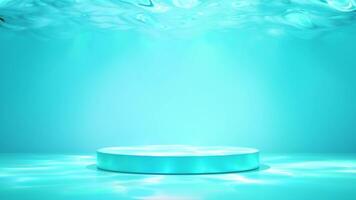 Underwater ocean with podium empty, reflect sunlight on surface. reflecting sparkling light on background. cosmetic display product stage concept, 3d illustration render video