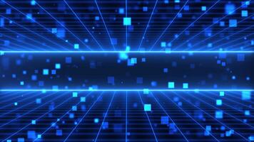Abstract scene of futuristic cyber world, sci-fi grid, technology glowing surface, neon night scene, digital science background 4K animation, seamless loop, virtual reality concept video