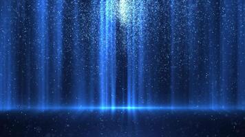 The blue light from the dust creates beautiful bokeh. elegant abstract background with light particles. Abstract background dots falling down. rain of particles. Seamless looping video