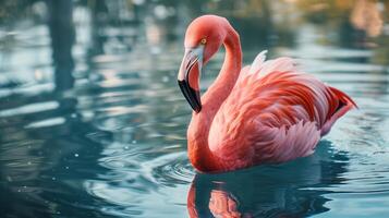 Pink Flamingo Floating in Water photo