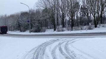 A view of a Road in Iceland when it is snowing video