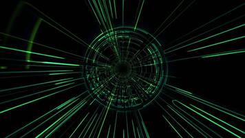 Going through abstract green structure in a shape of digital tunnel made of glowing neon lines. Data stream background for programming, computer science, engineering and cyber technologies. 4k 60fps video