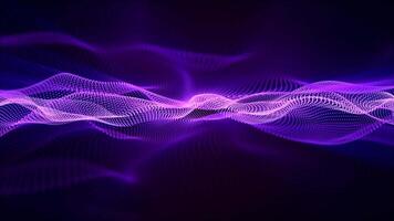 Ethereal waves of bright particles with soft purple blue glow effect. Seamless loop abstract animation of shiny energy waveform elegantly floating in a dark space. Looped digital background , 4k 60fps video