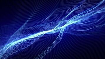 Looped background with glow blue waves floating in abstract digital code space. Seamless loop waveform screensaver for vj music performance, bussiness, technology and science visualization. 4k 60 fps video