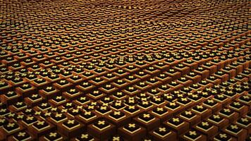 Abstract 3D background with waving field of golden brown blocks with glowing elements. Simple digital animation for business, presentation, modern technology, neural network and motion design. 4k60fps video