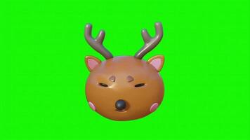 3d emoji deer head, on green screen background. Seamless looping 4k time-lapse animation background video