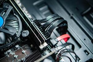 Close-up of computer hardware components inside a case photo