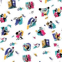 A set of icons on the theme of art forms. Music, choreography, singing, literature, theater, circus. Hobbies of creative people. Icons for the site, banner and print. Emblems, symbols. Pattern. vector