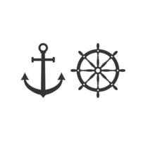 Ship steering wheel, anchor icon. illustration, flat design. vector
