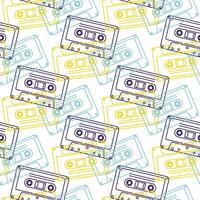 90s retro elements. Seamless pattern of cassettes with audio tapes. Aesthetics of the 90s. Line art graphics vector