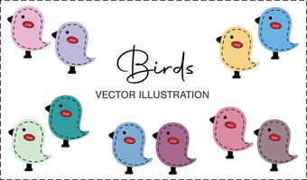 Set of colorful cute birds in pastel spring colors isolated on white background. vector