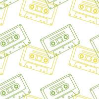 90s retro elements. Seamless pattern of cassettes with audio tapes. Aesthetics of the 90s. Line art graphics vector