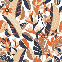 Seamless abstract pattern with Tropical Jungle plants. vector
