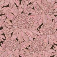 Seamless outline textured pattern floral with Torch ginger Etlingera elatior flowers, abstract hand drawning style. vector