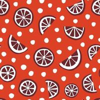 Orange fruit and dots seamless pattern. Christmas season simple background in red and orange colors. Dried orange slices repeat pattern. vector